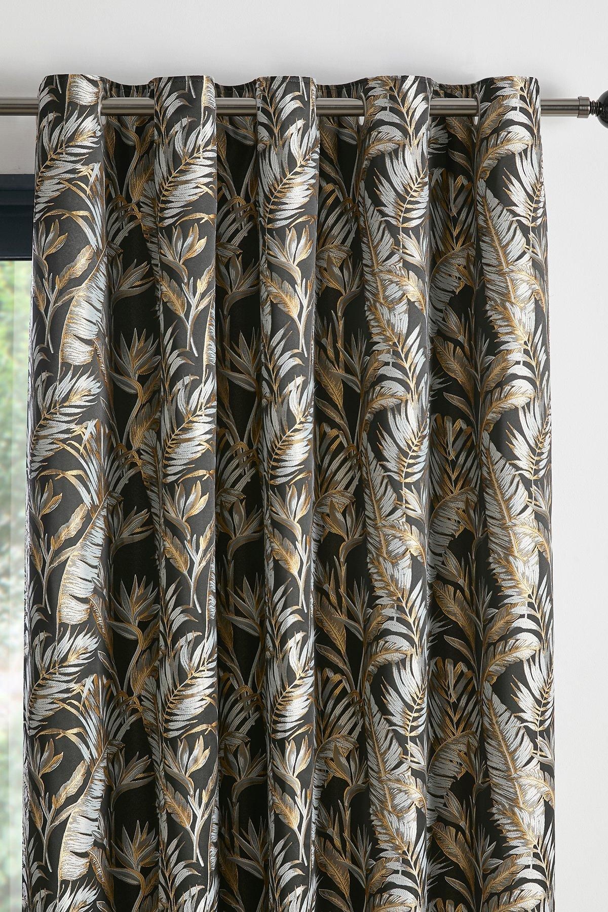 Laurence Llewelyn-Bowen Paradise Palm' Jacquard Palm Leaf Pair of Eyelet Curtains
