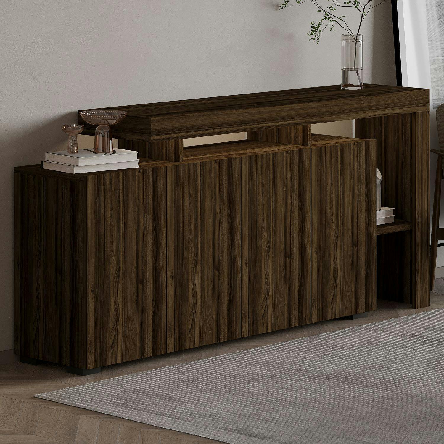 Buffet 4 portes décor noyer à cadre ouvert AURA