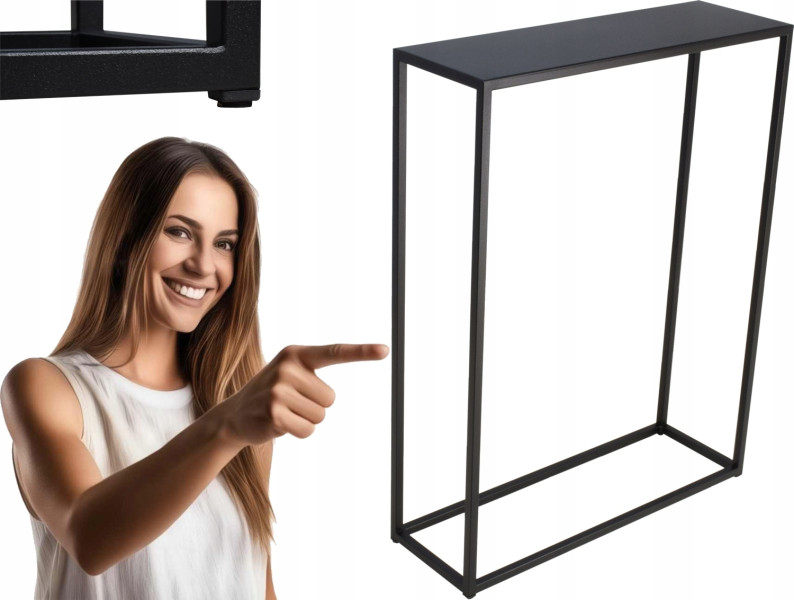 Konsola metalowa toaletka stolik półka stojąca loft czarny matowy 60x20h78