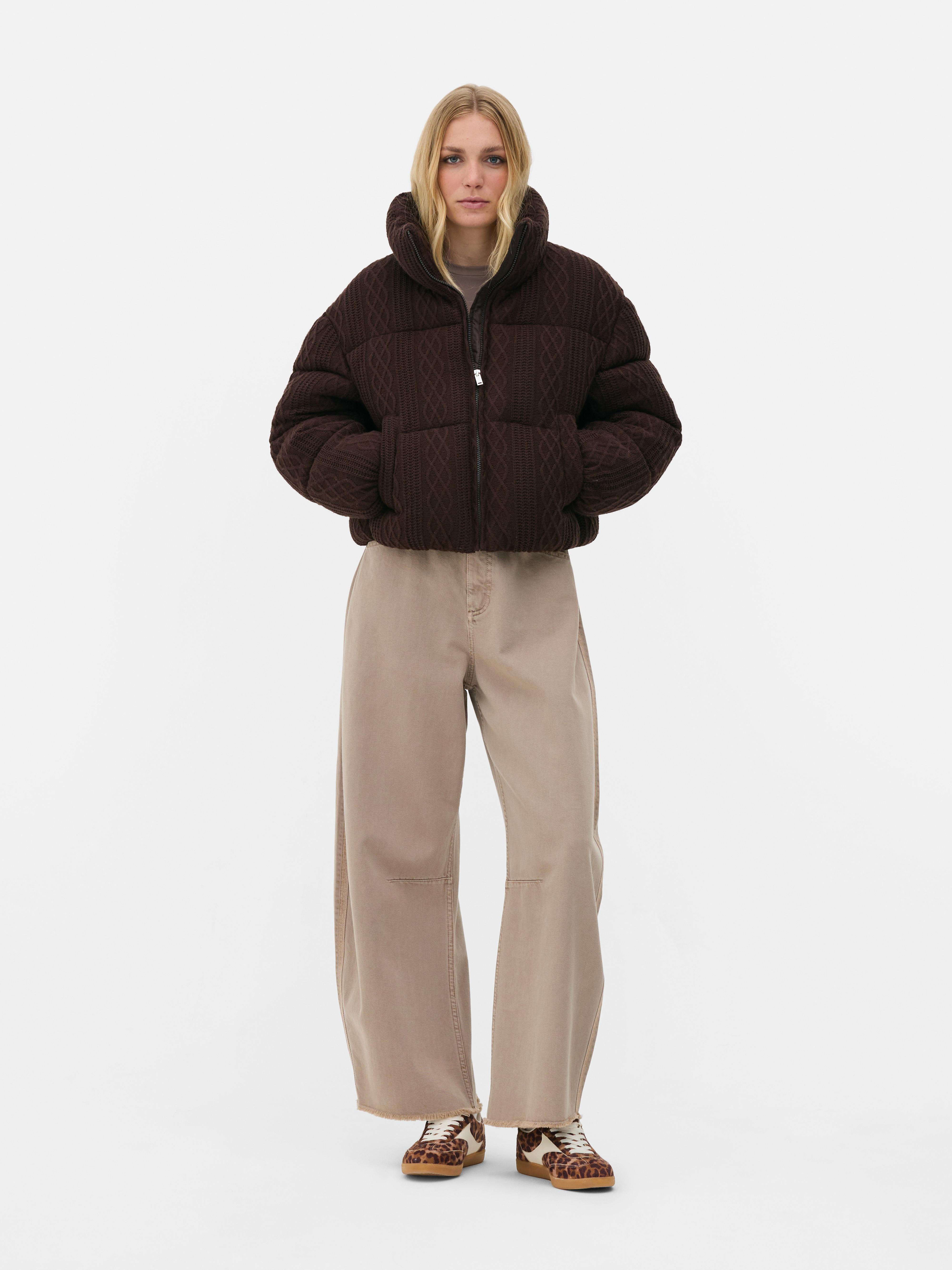 Short Cable Knit Puffer Jacket