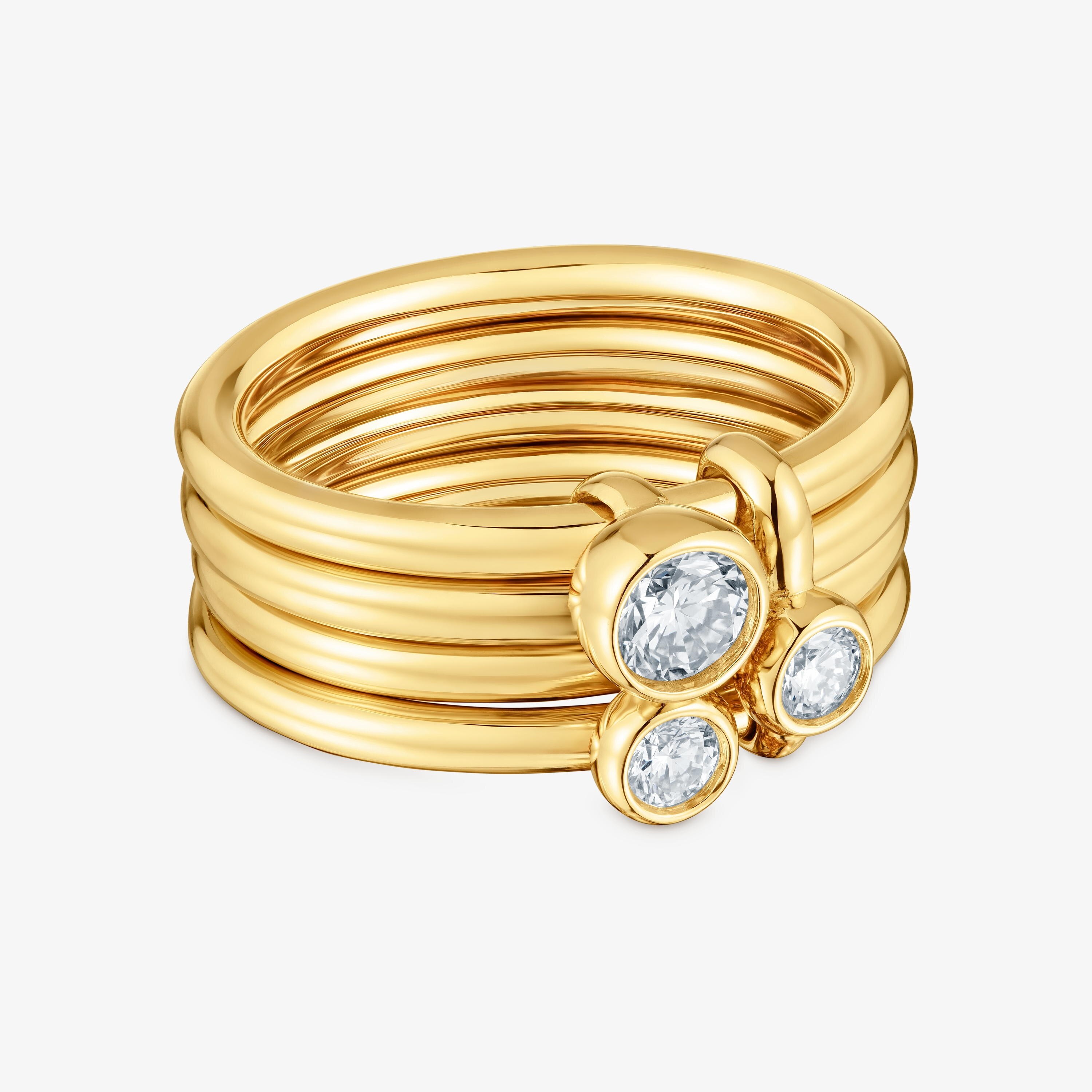 Anillo con baño de oro 18 kt sobre plata y diamantes creados en laboratorio Straight LGD