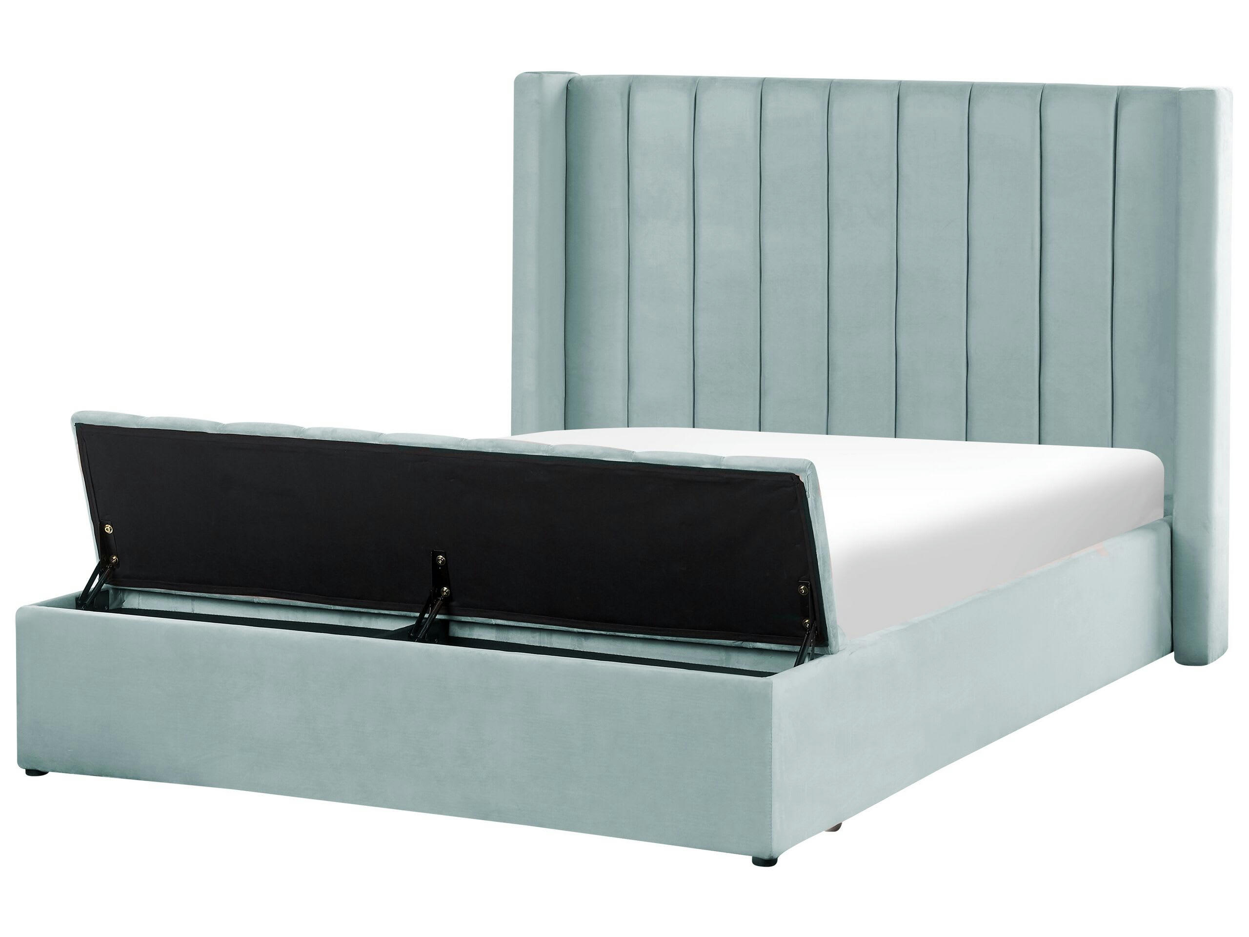 NOYERS - Lit double en tissu vert 140x200