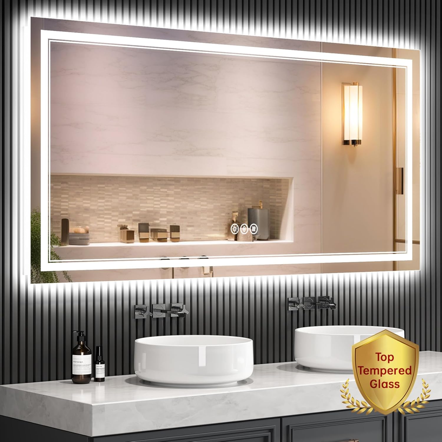 New LED Bathroom Mirror 72x36 Inch with Front and Backlit, CRI 90+, 3 Colors & Stepless Dimmable Lighted Bathroom Mirror, Anti-Fog, Memory, Top-Grade Tempered Glass, Rotatable