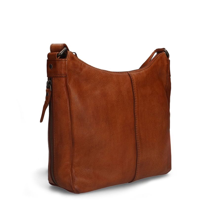 Manfield Cognac leren schoudertas