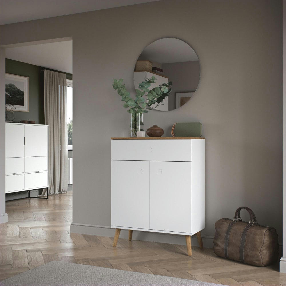 DOT - Petit buffet en bois 1 tiroir 2 portes L74cm blanc