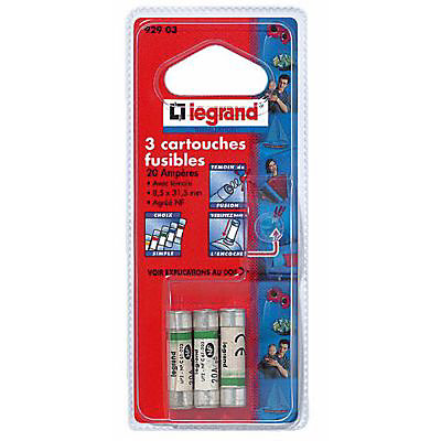 3 fusibles céramique Legrand 8.5 x 31.5 mm avec voyant