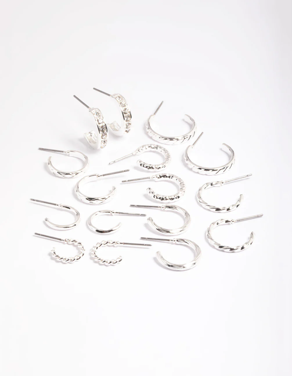 Silver Mixed Diamante Hoop Earrings 8-Pack