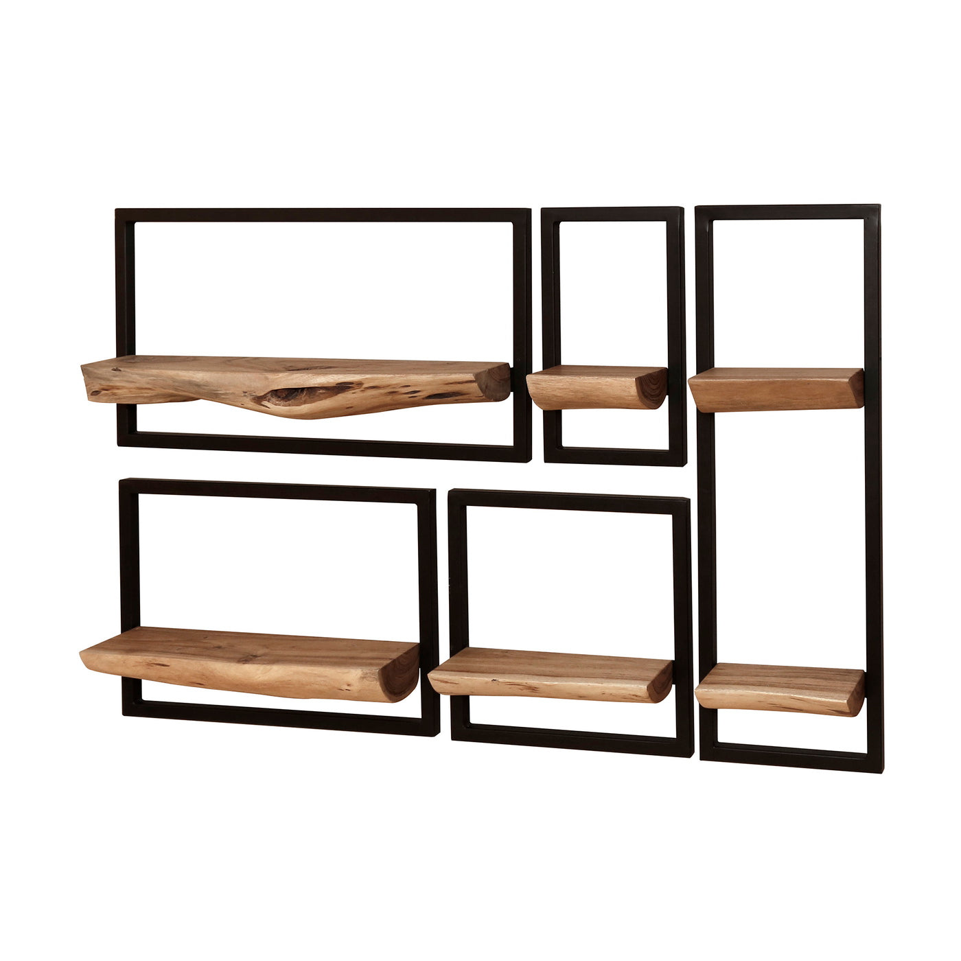 Giga Meubel Wandschap Edge - Naturel Acaciahout - Set van 5 - 25x12x75cm