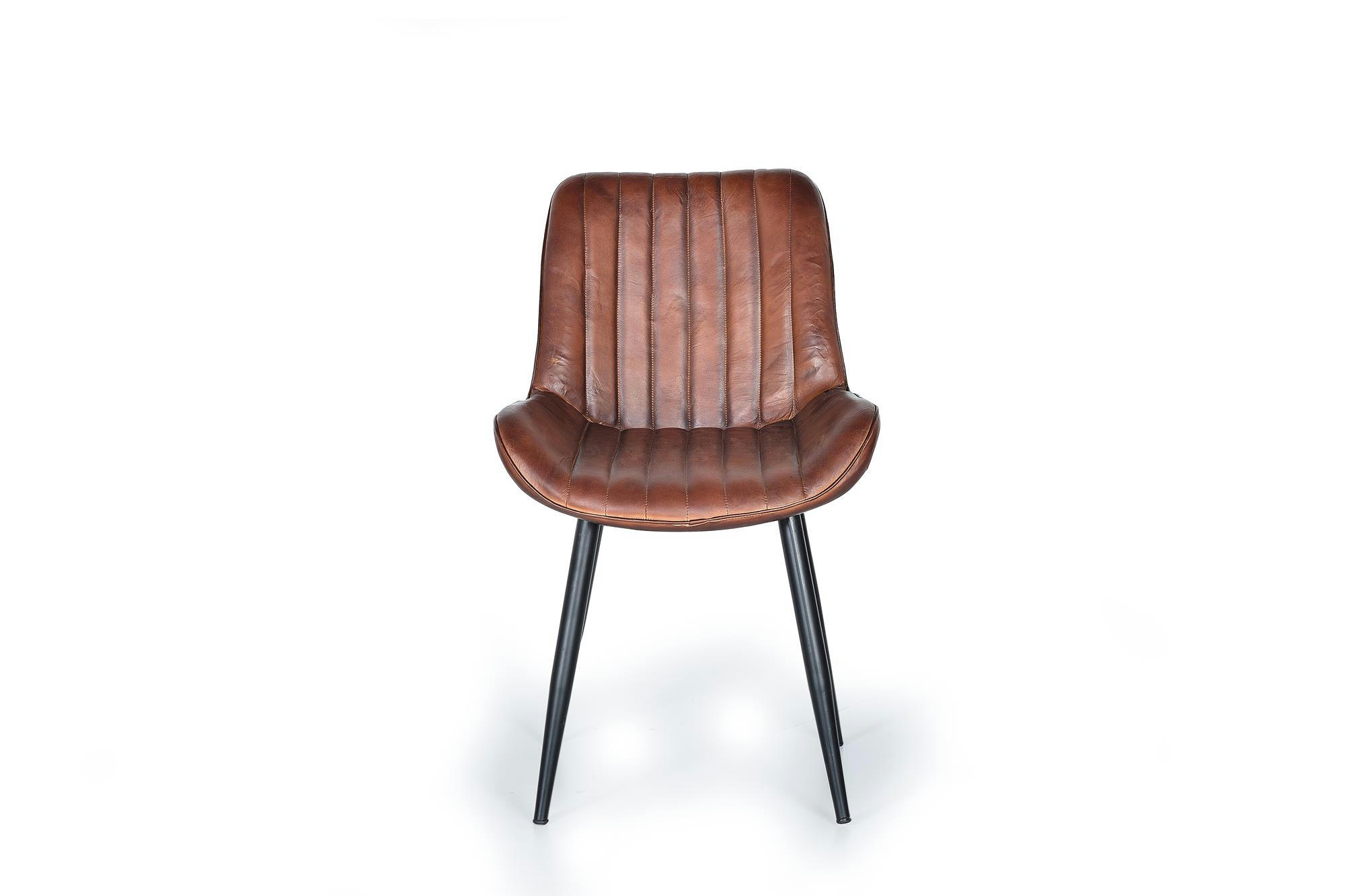 - Chaise en cuir marron et métal