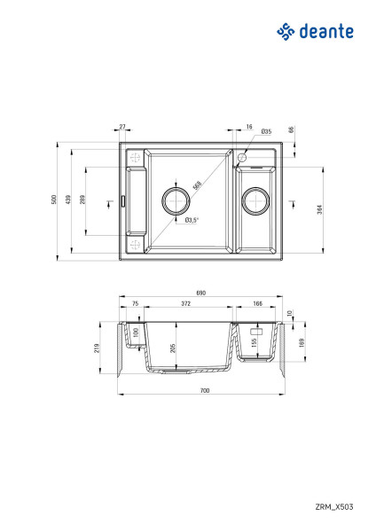 DEANTE Zlewozmywak granitowy magnetyczny 1.5-komorowy