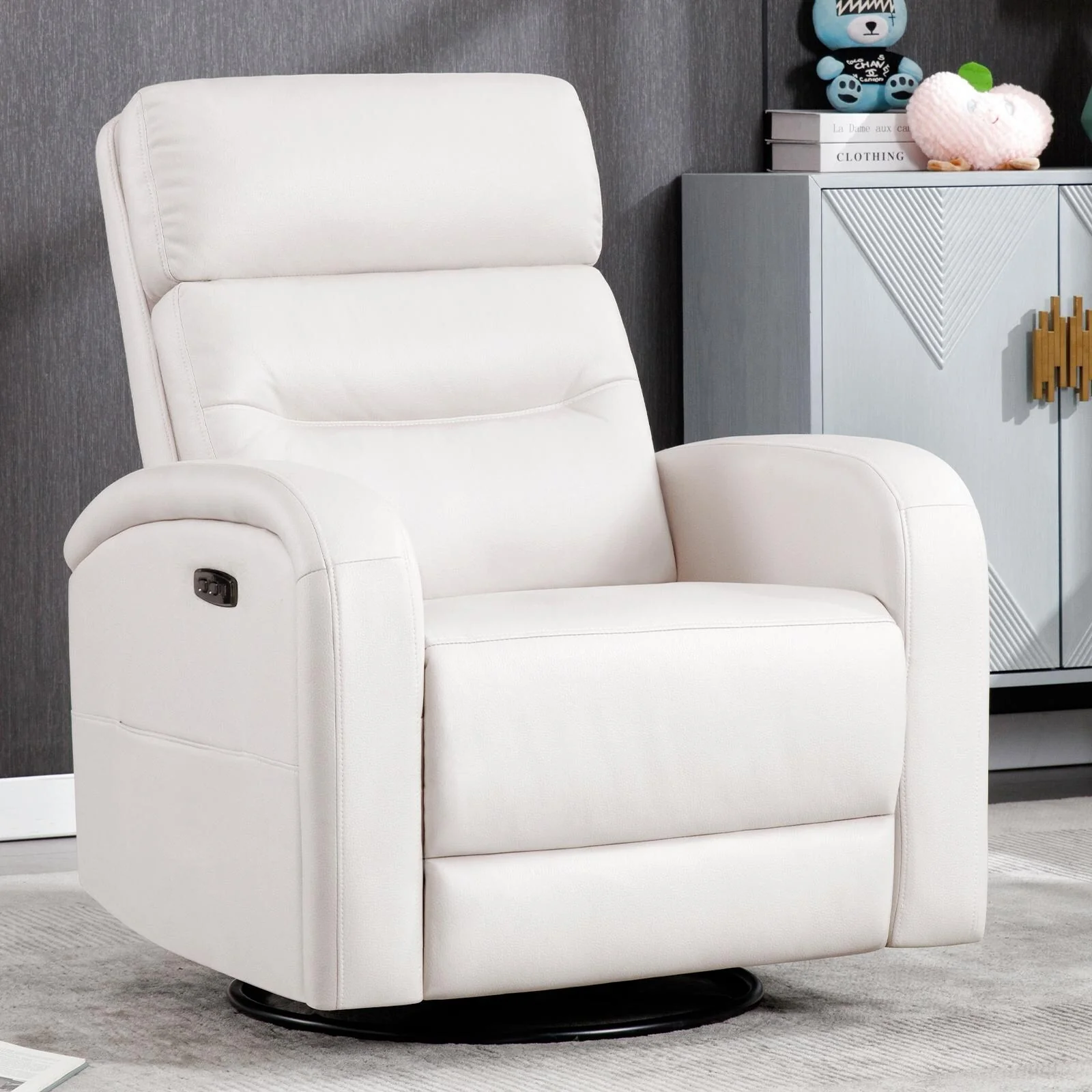 Aemeios Faux Leather Beige Swivel Glider Rocking Manual/Power Recliner