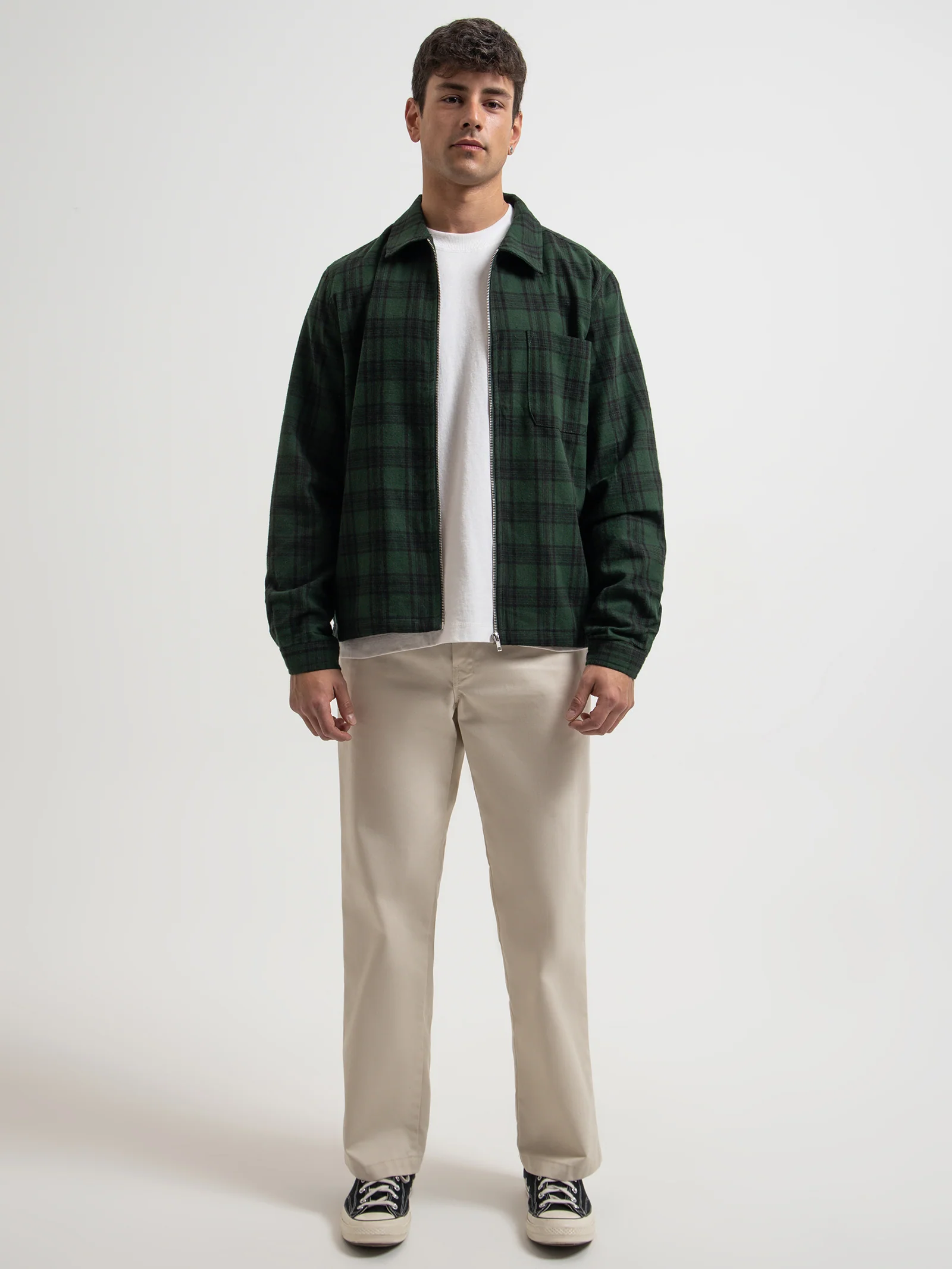 Shadow Plaid Zip Up Shirt