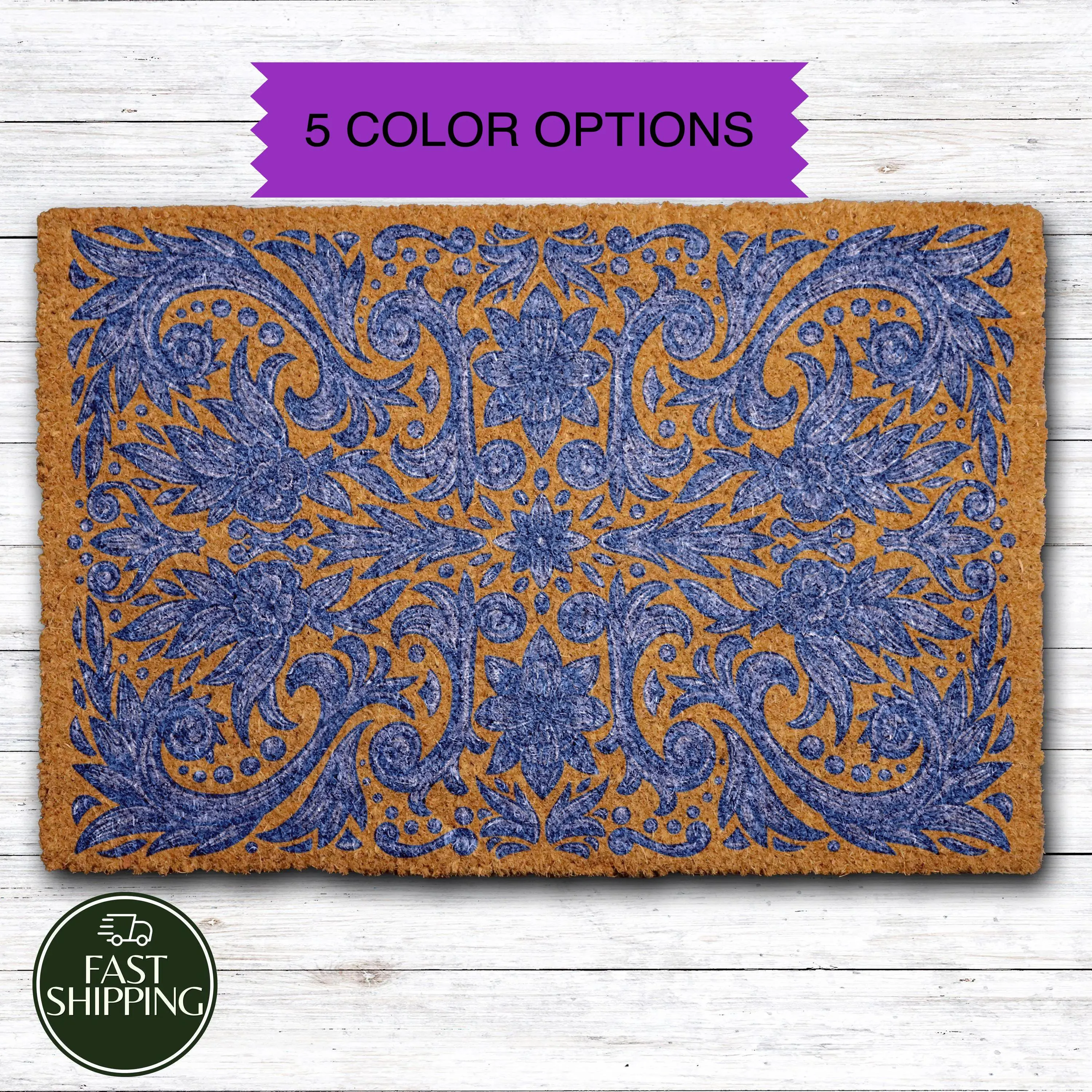 Moroccan Ornate Doormat, Traditional Mediterranean Style Welcome Mat, Retro Boho Entryway Gift