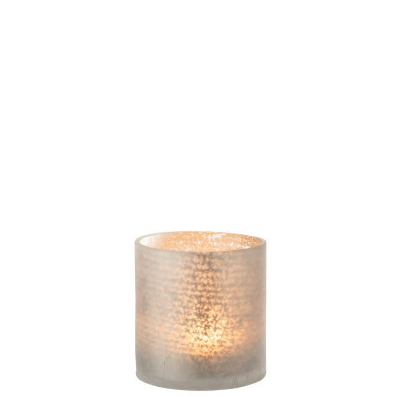 CRAQUELÉ - Photophore cylindrique verre gris H12cm