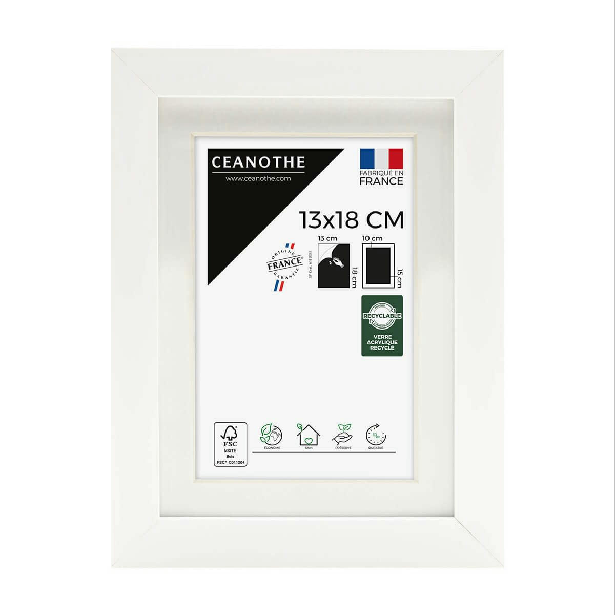 MILAN - Cadre photo épais blanc 13x18 cm avec passe-partout résine recyclée