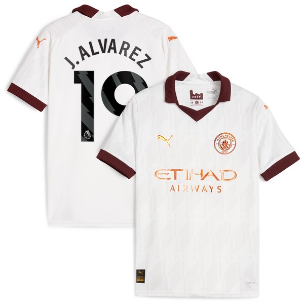 Julián Álvarez Manchester City Puma Youth 2023/24 Away Replica Player Jersey - White