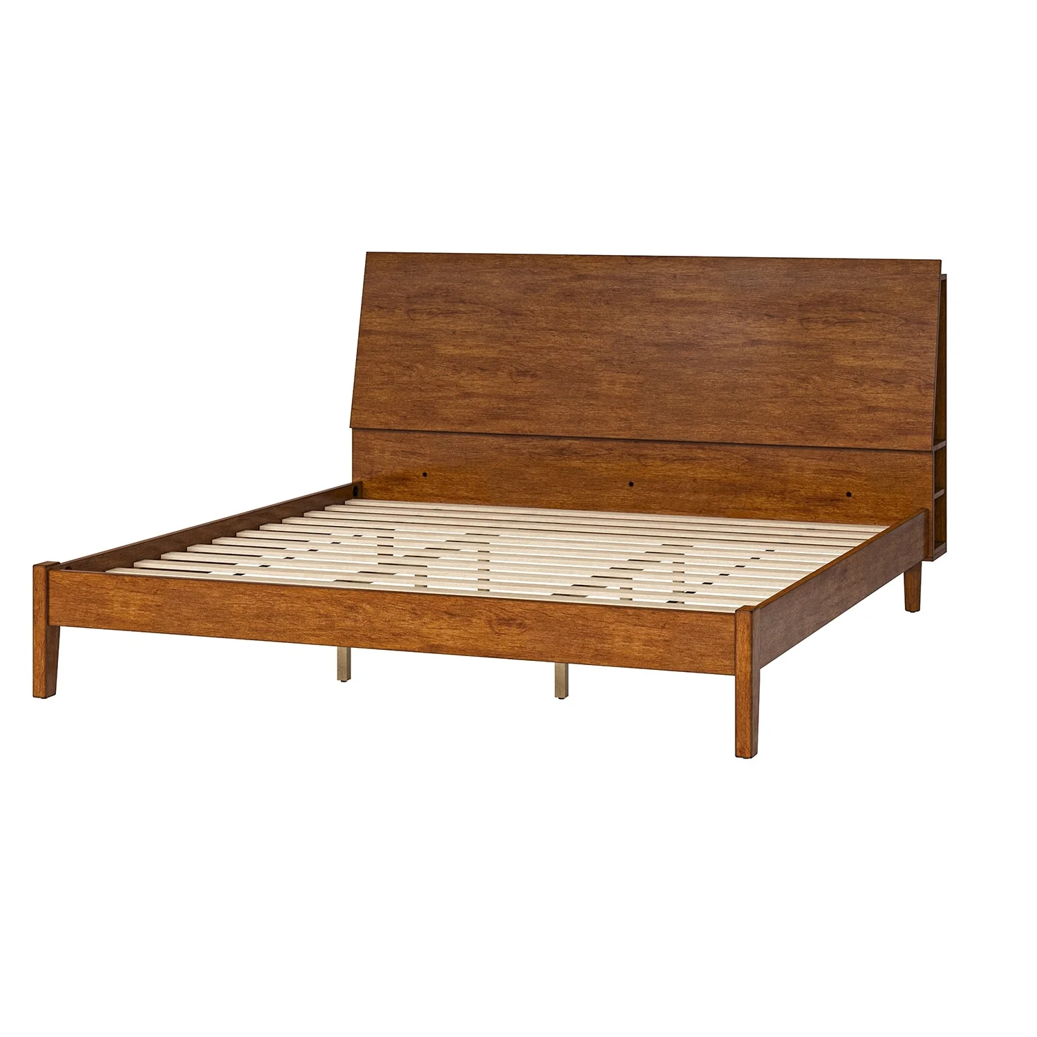 Claus Mid-Century Modern Solid Wood Platform Bed with USB Ports and Storage Space by HULALA HOME