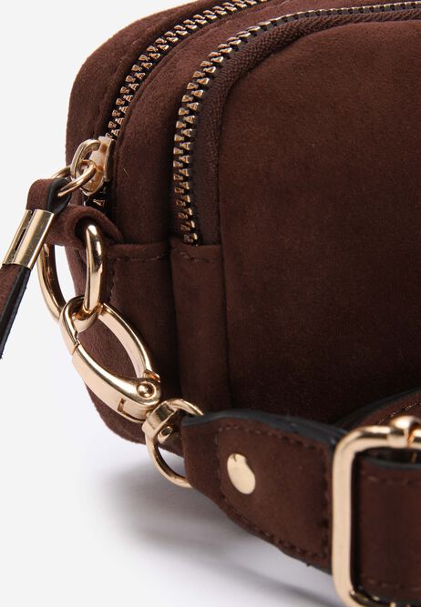 Womens Chocolate Brown Faux Suede Mini Camera Bag