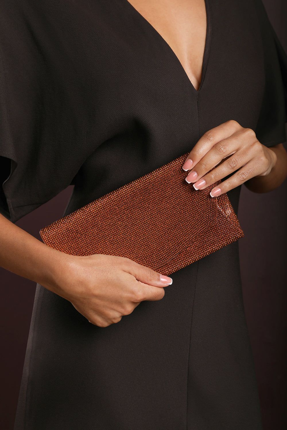 Where's That From Latte' Shimmering Textured Envelope Crossbody Bag with Chain