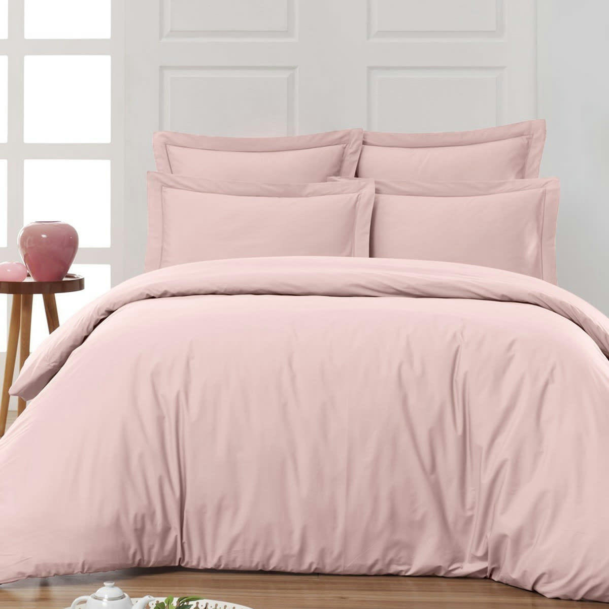 SOFT PERCALE - Drap housse en percale de coton Poudre 200x200 cm