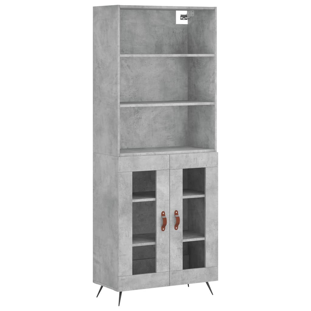 Szafka Regał Witrynka Szara Beton z Drzwiami Szklanymi 69.5x34x180 cm