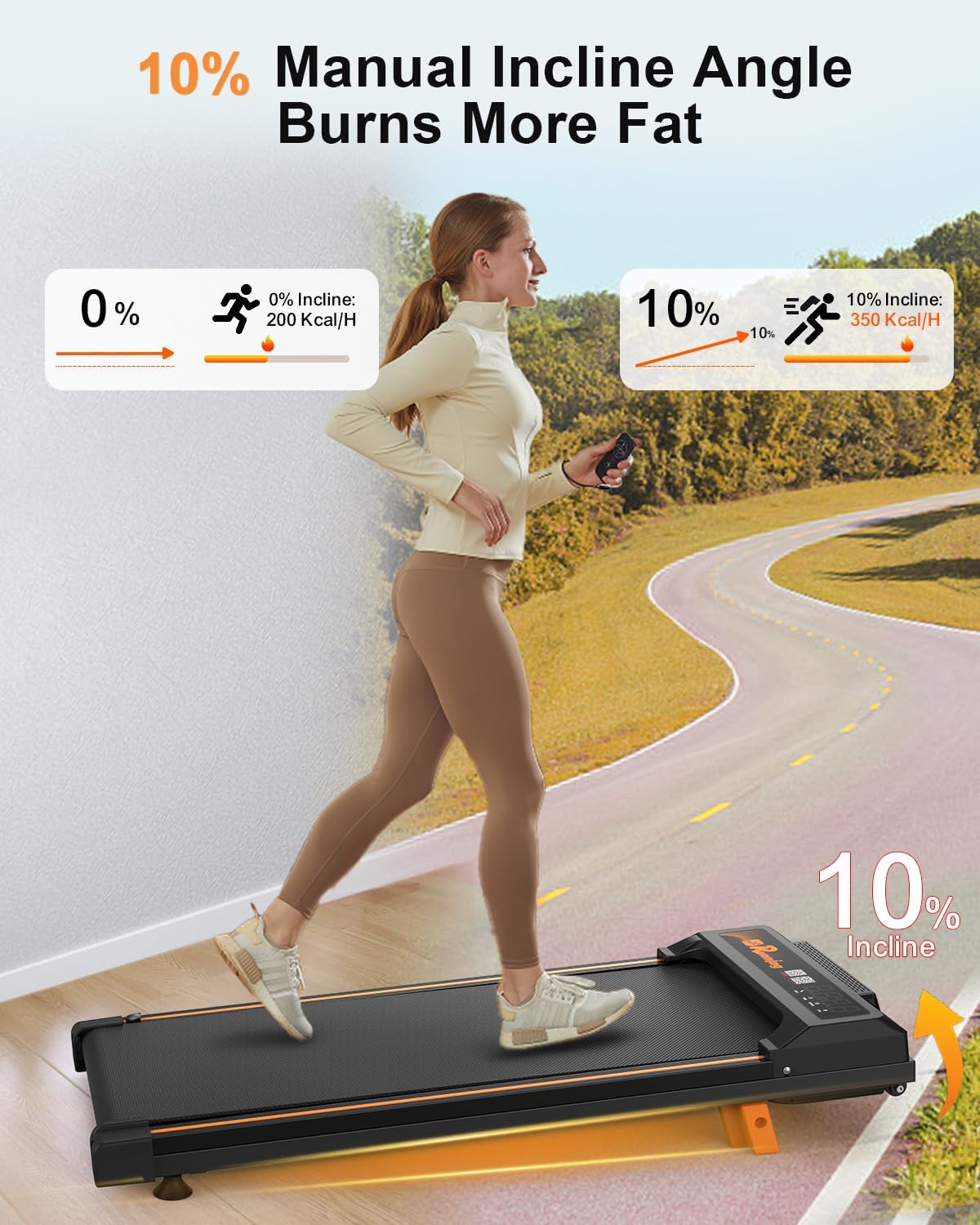 Walking Pad for Home, 10% Incline, Under Desk Treadmill, 0.5-4.0 MPH Speed, 300 LBS Weight Capacity, Bluetooth APP Control, Portable Under Desk Treadmill with Remote Control