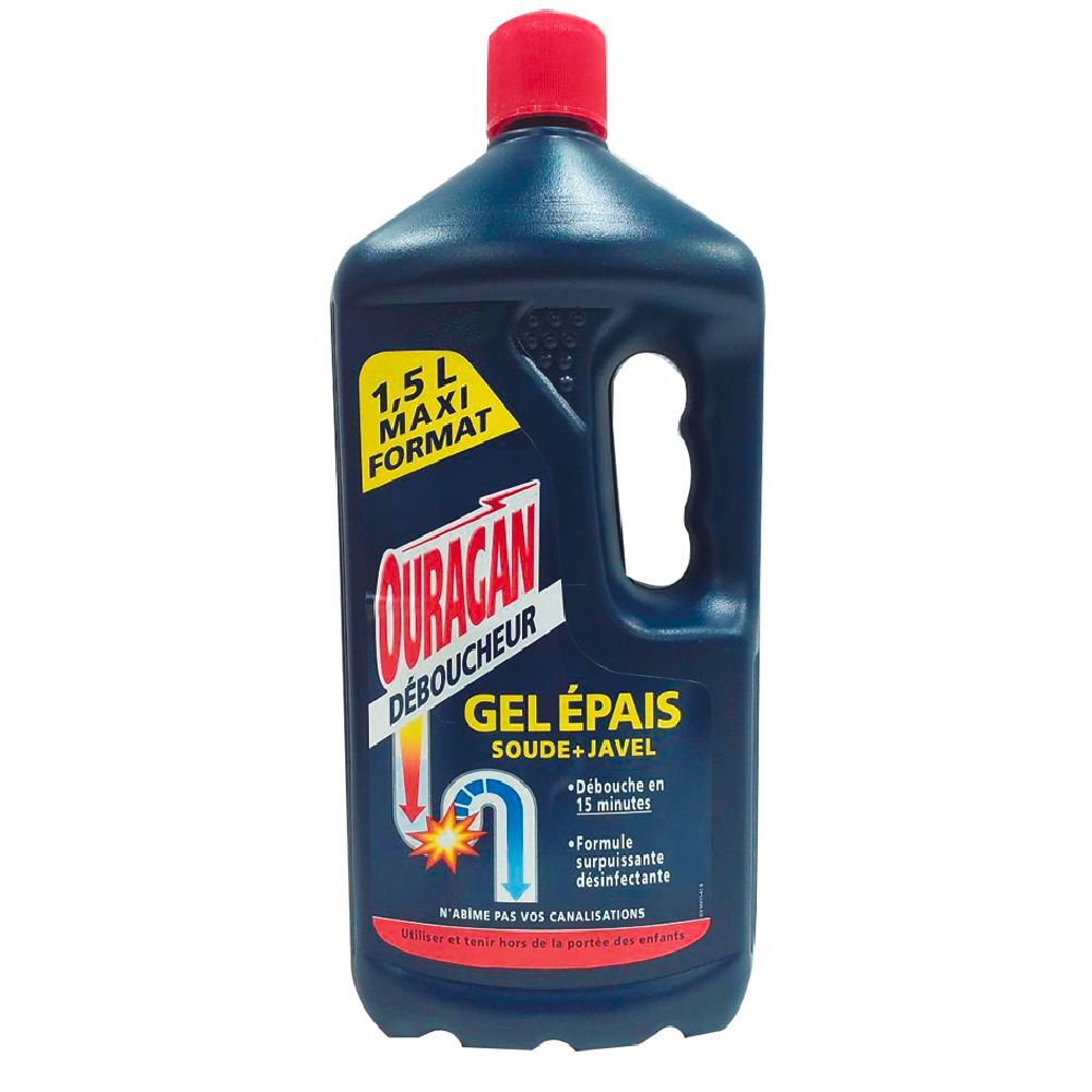 Déboucheur Ouragan gel épais soude et javel 1,5 L