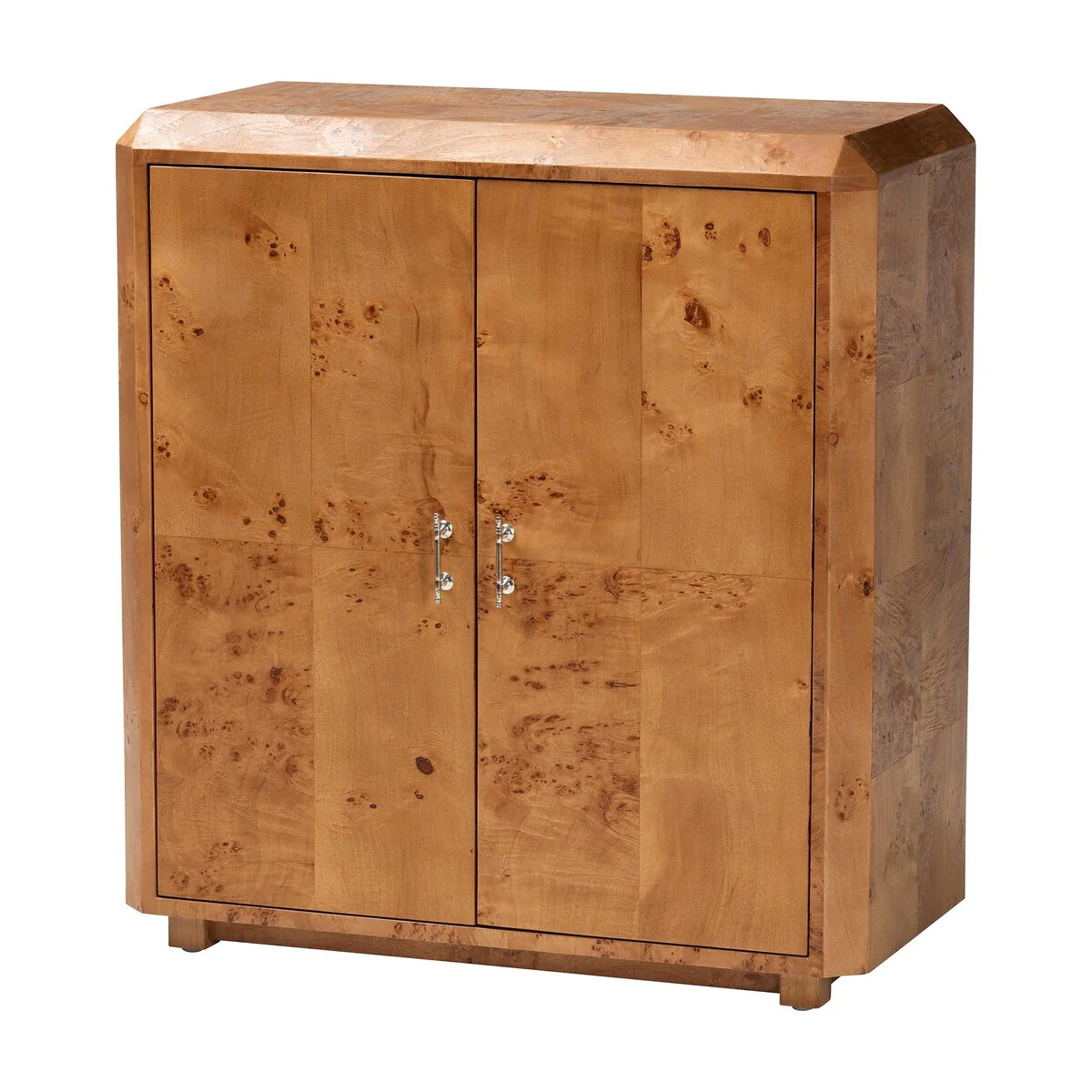 Valora Modern and Contemporary Natural Mappa Real Burl Wood 2-Door Console Cabinet