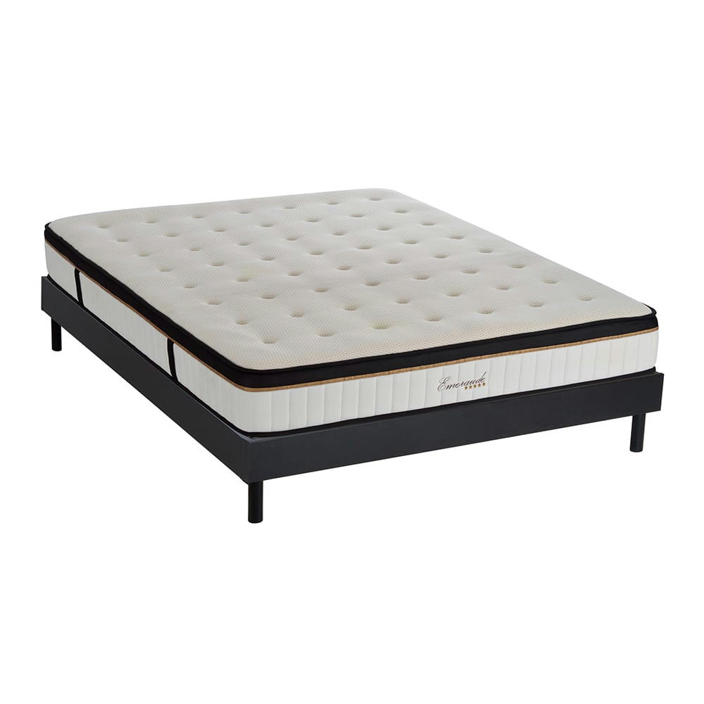 EMERAUDE - Ensemble matelas à Mémoire de forme et sommier noir 140x200