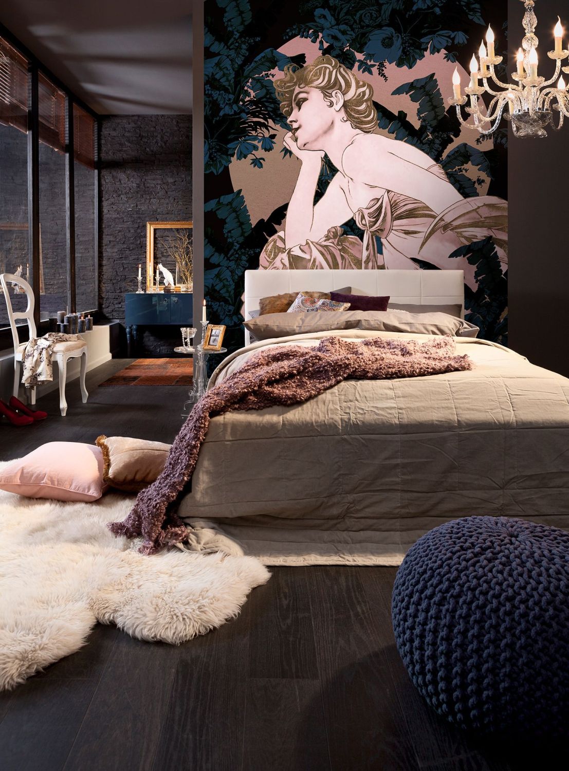 Sanders & Sanders fotobehang art nouveau motief blauw en roze - 200 x 280 cm - 611820