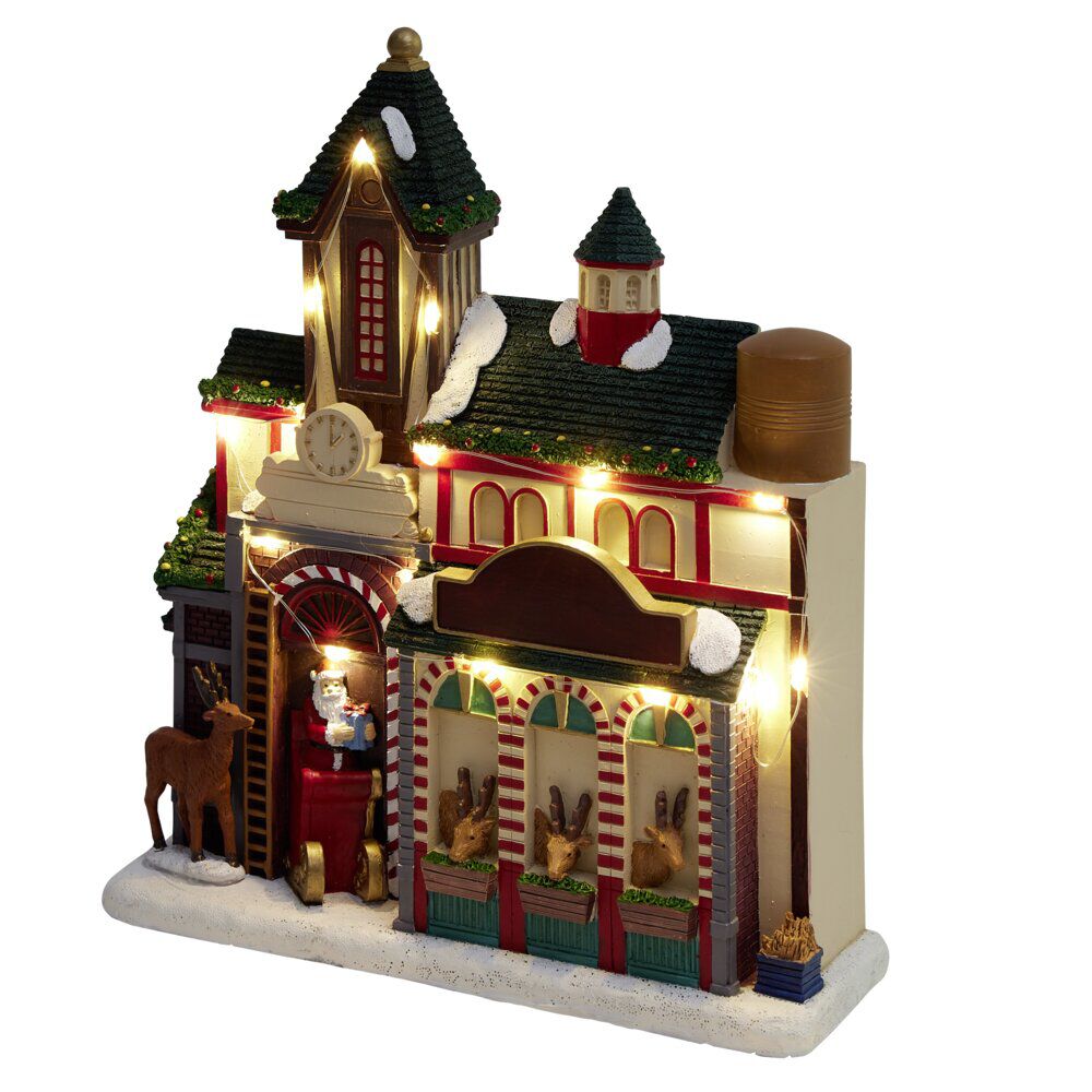 Façade étable des rennes lumineuse pour village de No&euml;l polyrésine 26x8xH30cm