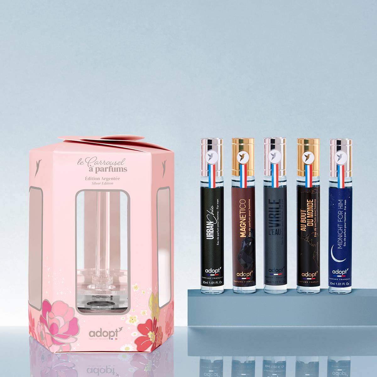 Carrousel MasculinPrésentoir et ses 5 eaux de parfums 30 ml