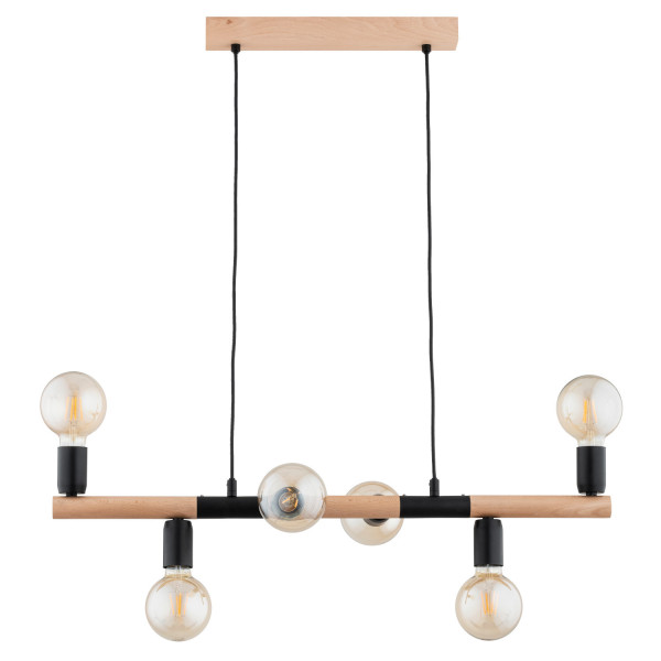 Lampa wisząca jasne drewno-czarna LIDO 6xE27x15W wym: 80x18x80 cm Alfa