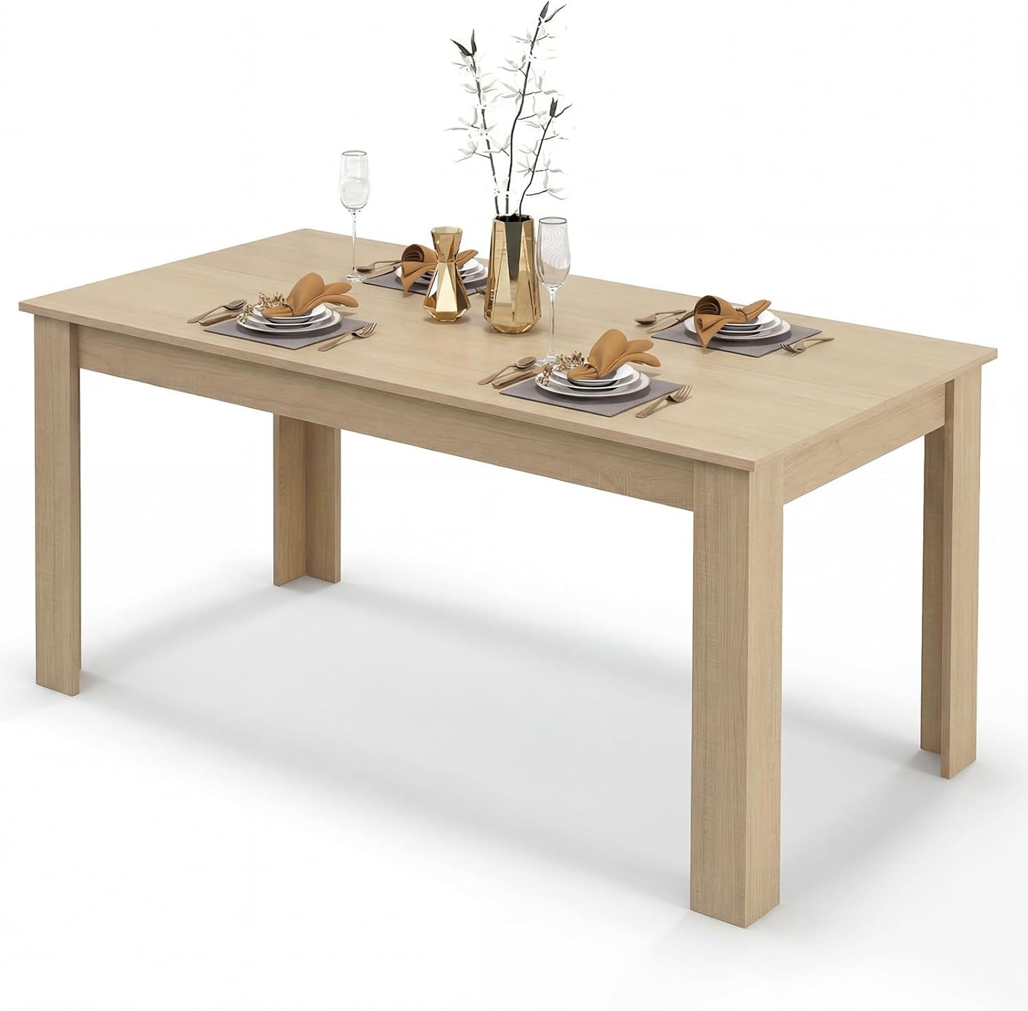 COSTWAY 63”Rectangular Dining Table for 4-6 People,Farmhouse Dinette with Large Computer Workstation, Modern Counter Height Kitchen Table for Small Place, Apartment Living Room Restaurant (Light Oak)