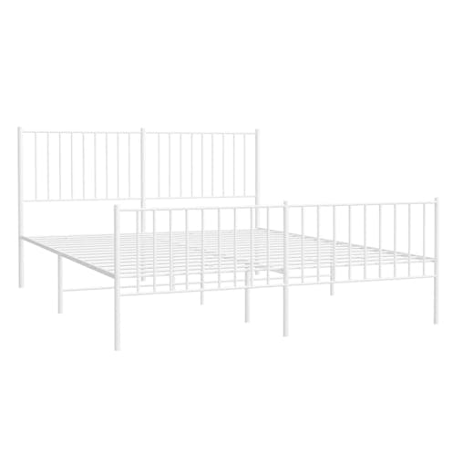 NNEVL Metal Bed Frame with Headboard and Footboard White 153x203 cm Queen
