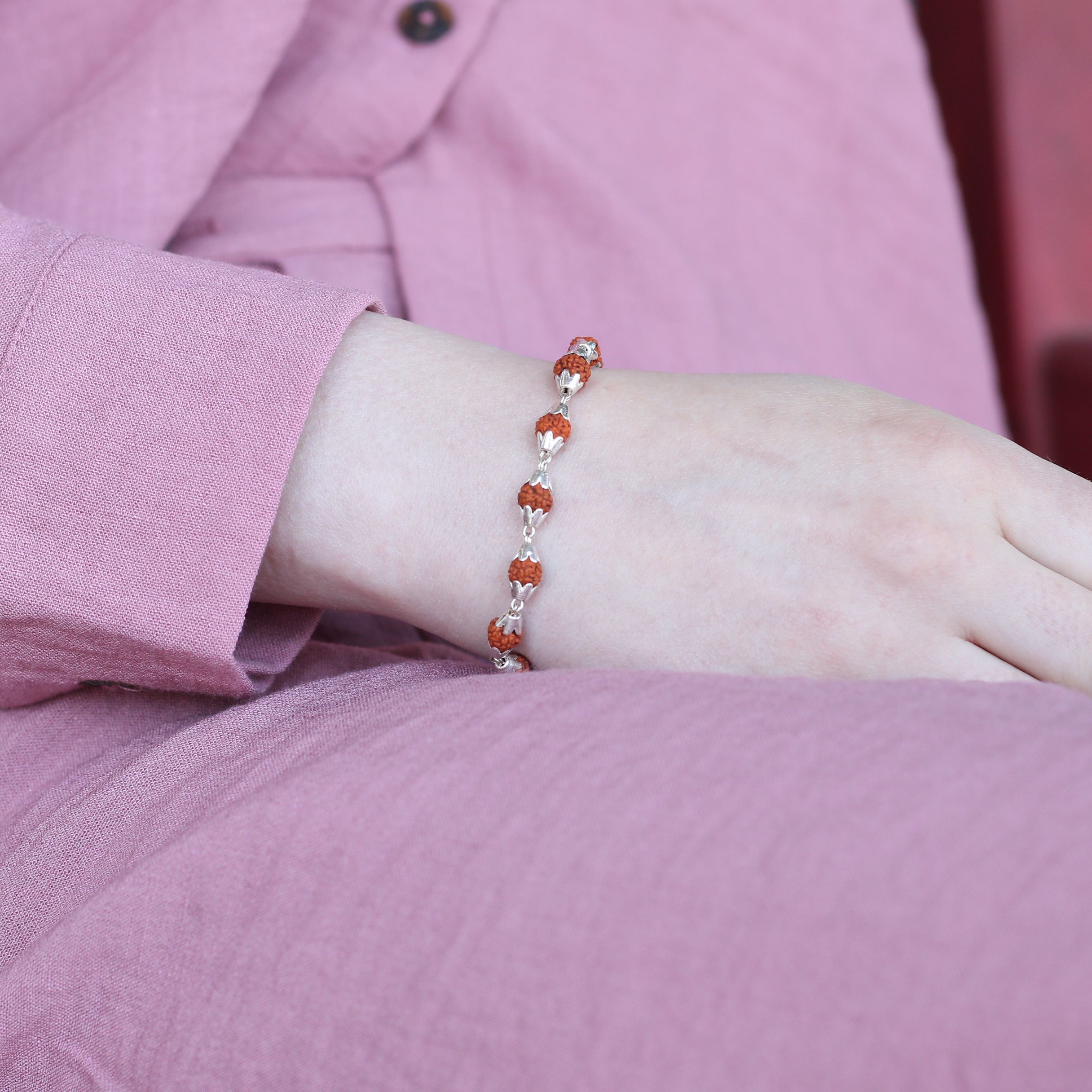 The Colourful Aura Sterling silver rudraksha hindu unsex bracelet