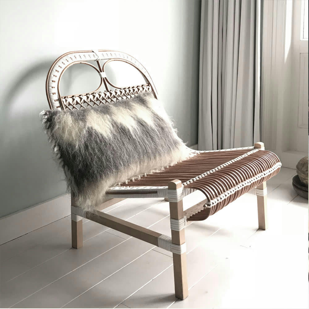 WOOL HANDWOVEN - Coussin rectangle losange en laine gris 40x70