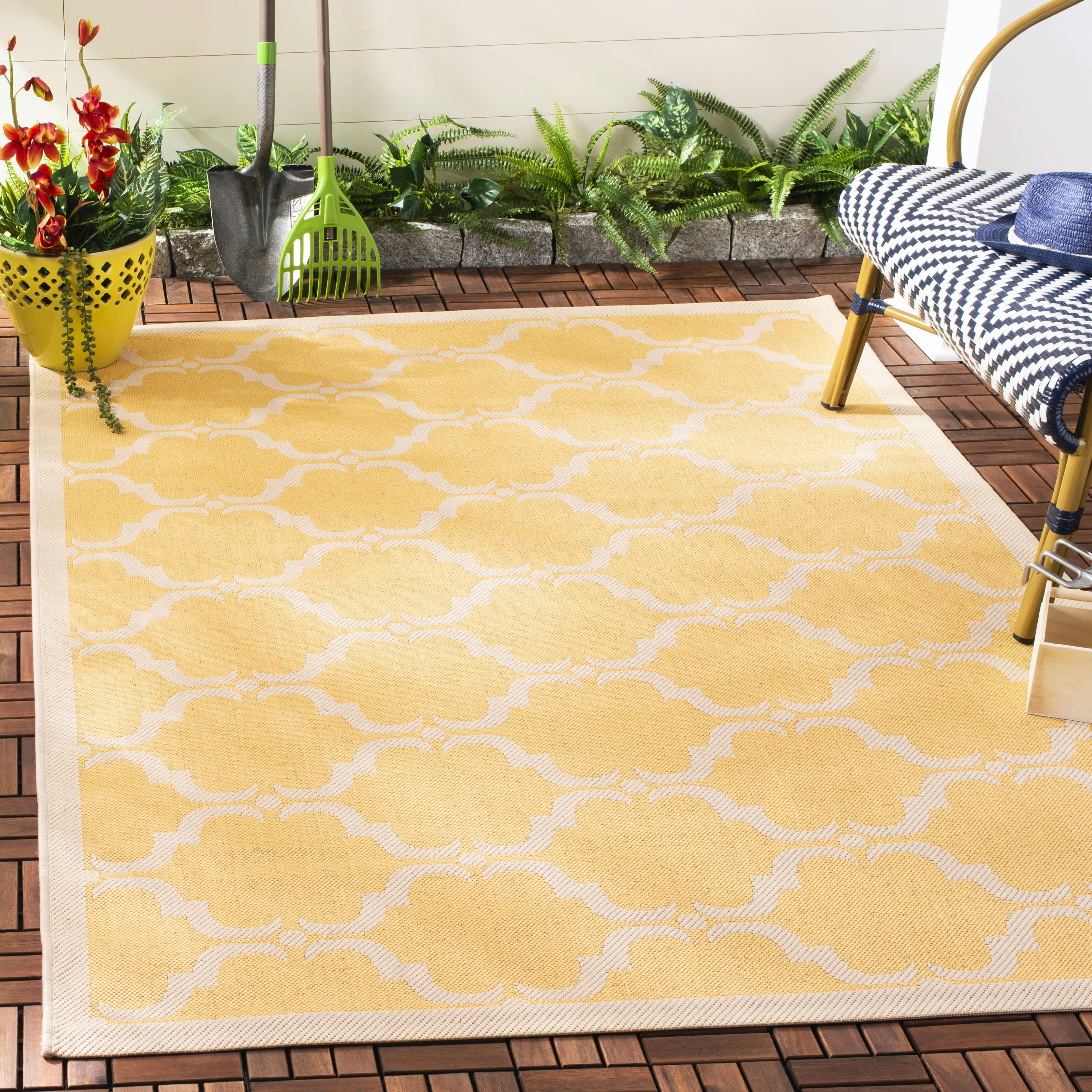 COURTYARD - Tapis interieur & exterieur en jaune & beige, 122 x 170 cm