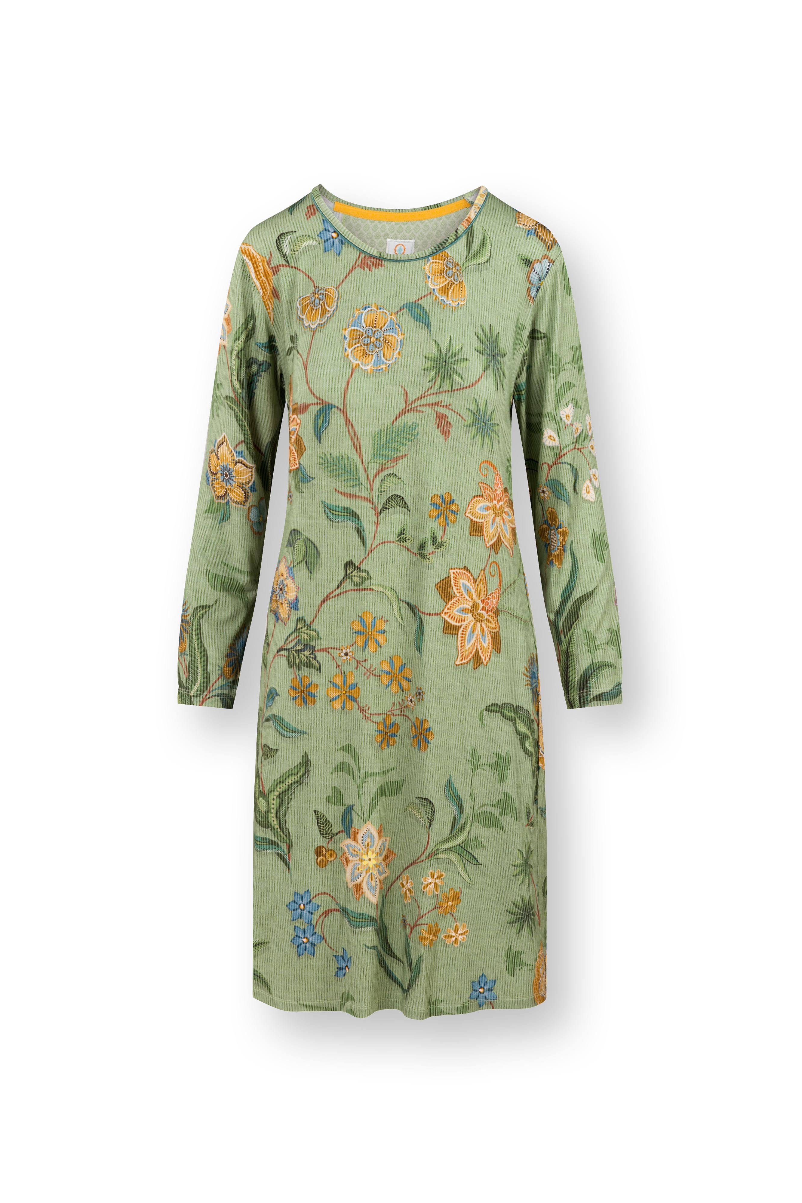 Pip Studio - Destiny Nachthemd Lange Mouw Dames - Safari Bloom - Groen - XL