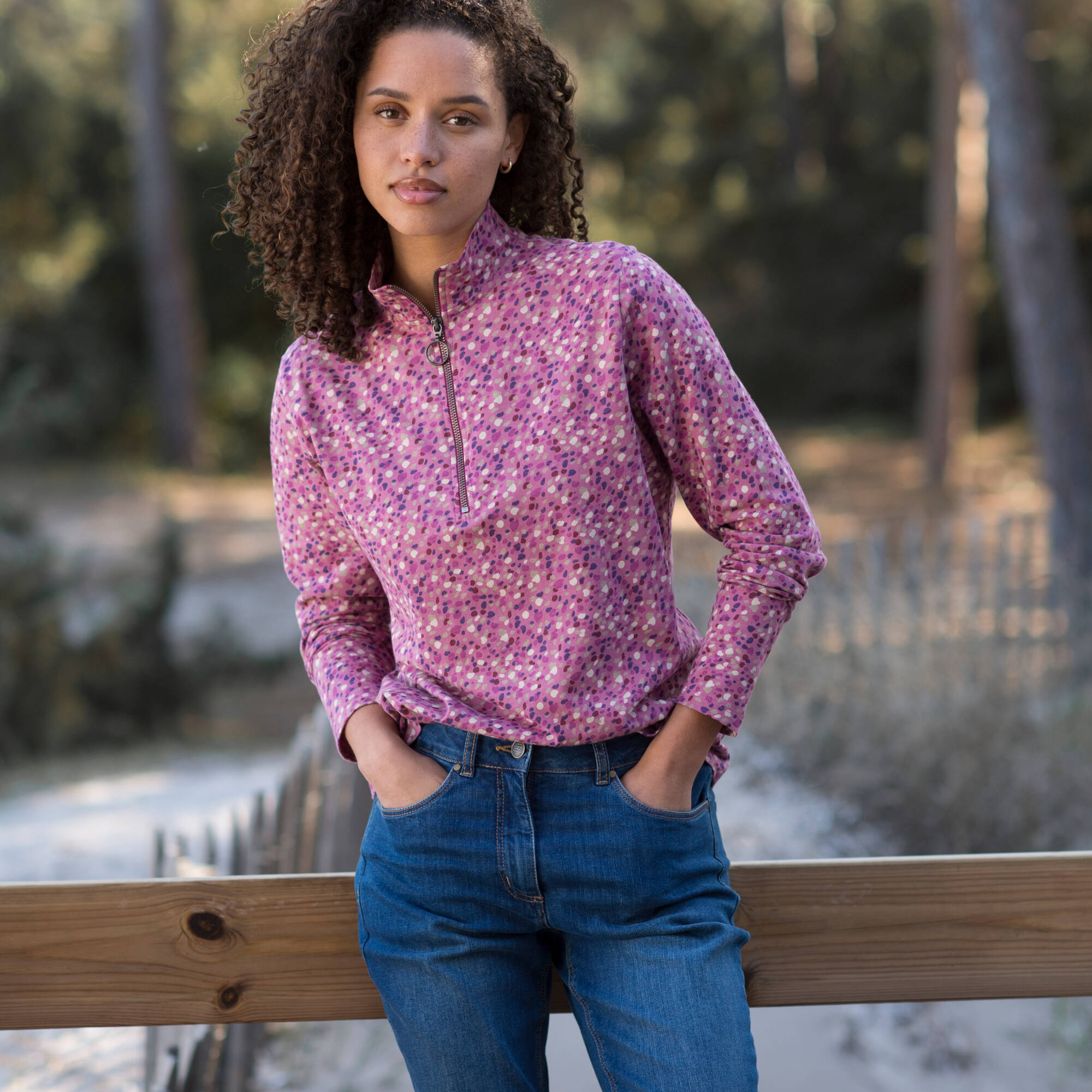 T-shirt col montant zippé imprimé