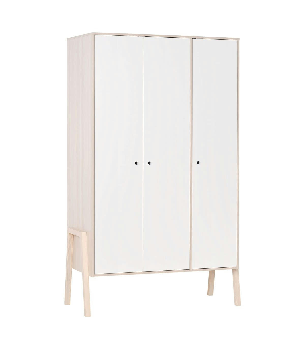 SPOT - Armoire 3 portes, 5 étagères et 1 penderie - Blanc et beige