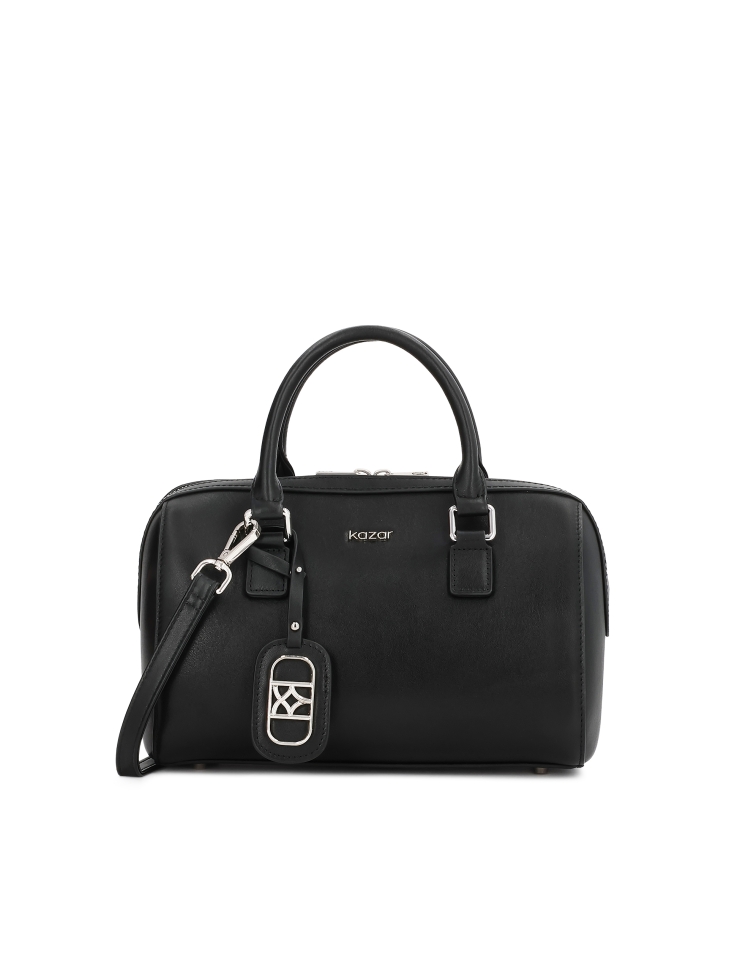 Cylindrical black leather handbag