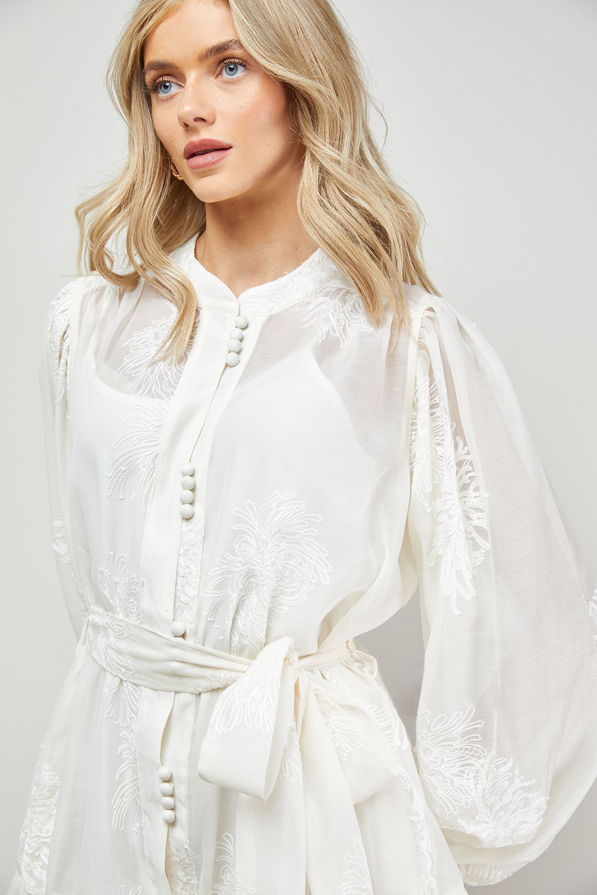 Oasis Jacquard Chiffon Button Down Belted Mini Dress