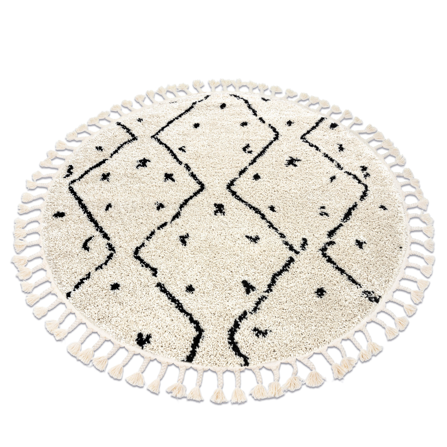 Dywan BERBER TETUAN B751 zygzak krem Frędzle berberyjski koło 120 cm