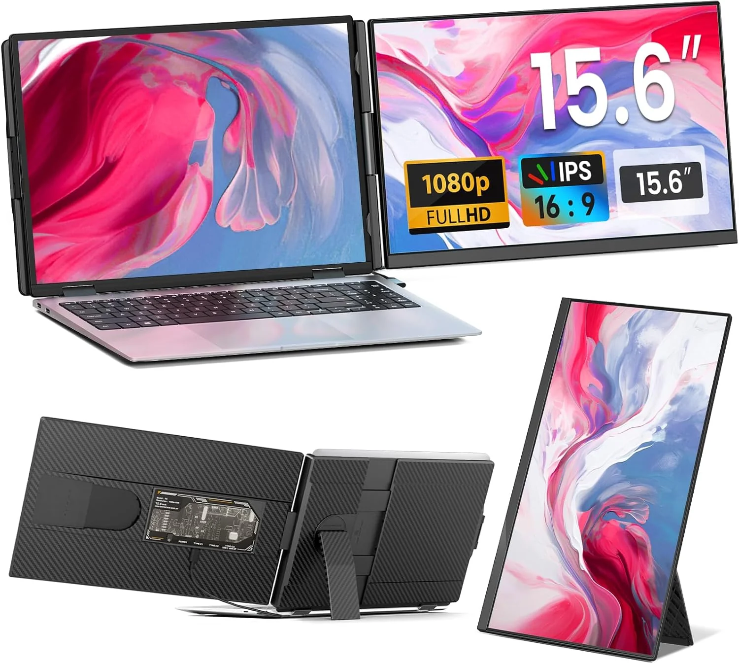 Laptop Screen Extender - 15.6 FHD 1080P Portable Monitor for Laptop, Detachable  Plug and Play Dual Laptop Monitor Extender for 13-17.3 Laptops, Compatible with Wins/Mac/Android/Chrome(15.6)