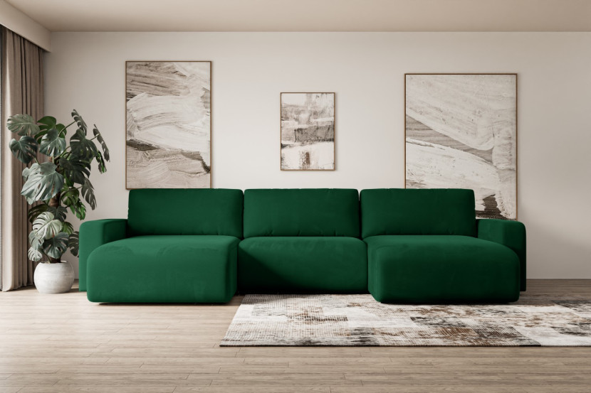 Narożnik z funkcją spania i pojemnikiem KLEEA-U - 347x143x83cm Zielony