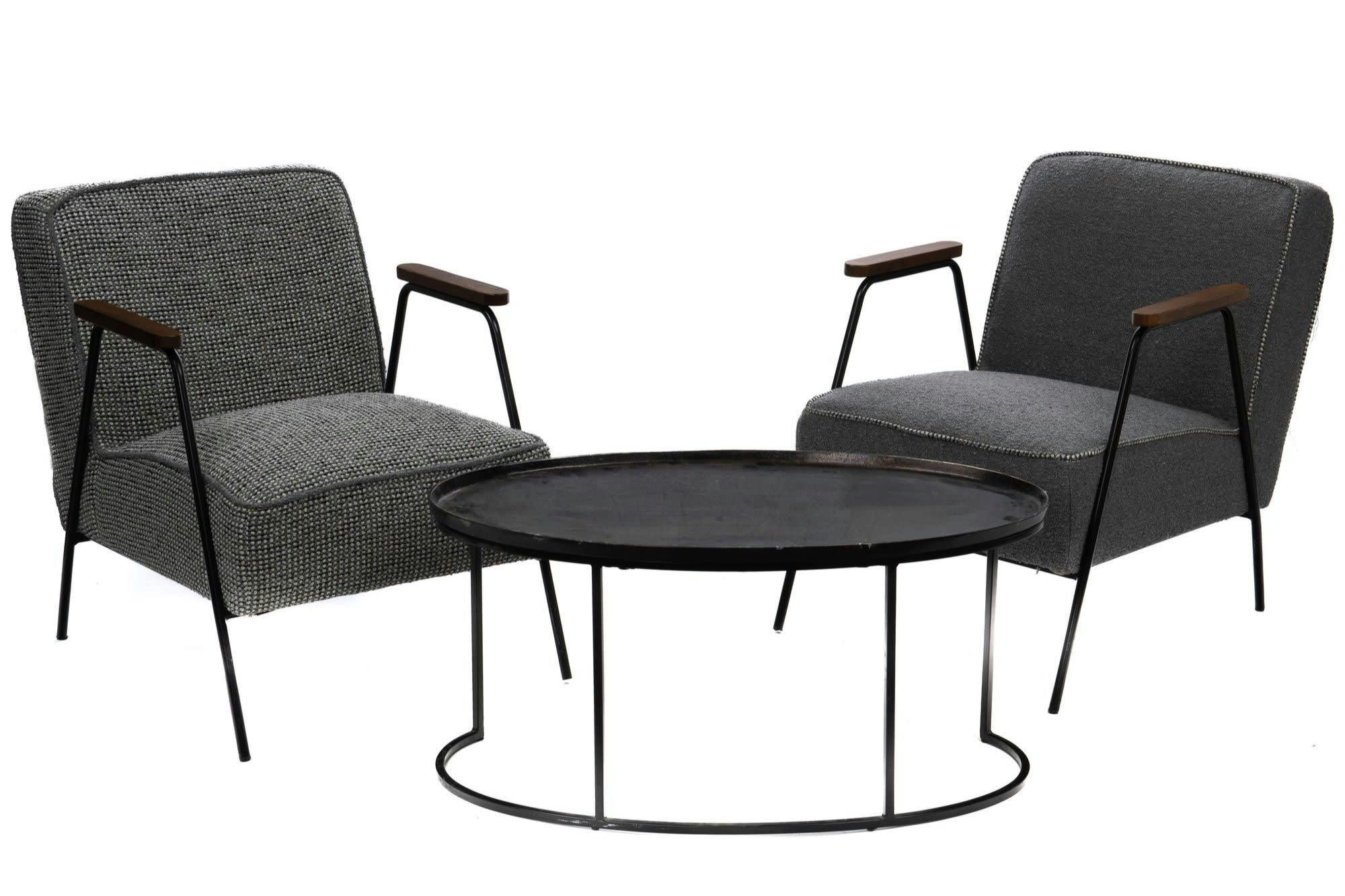 SINTRA - Fauteuil vintage en tissu uni et pieds métal