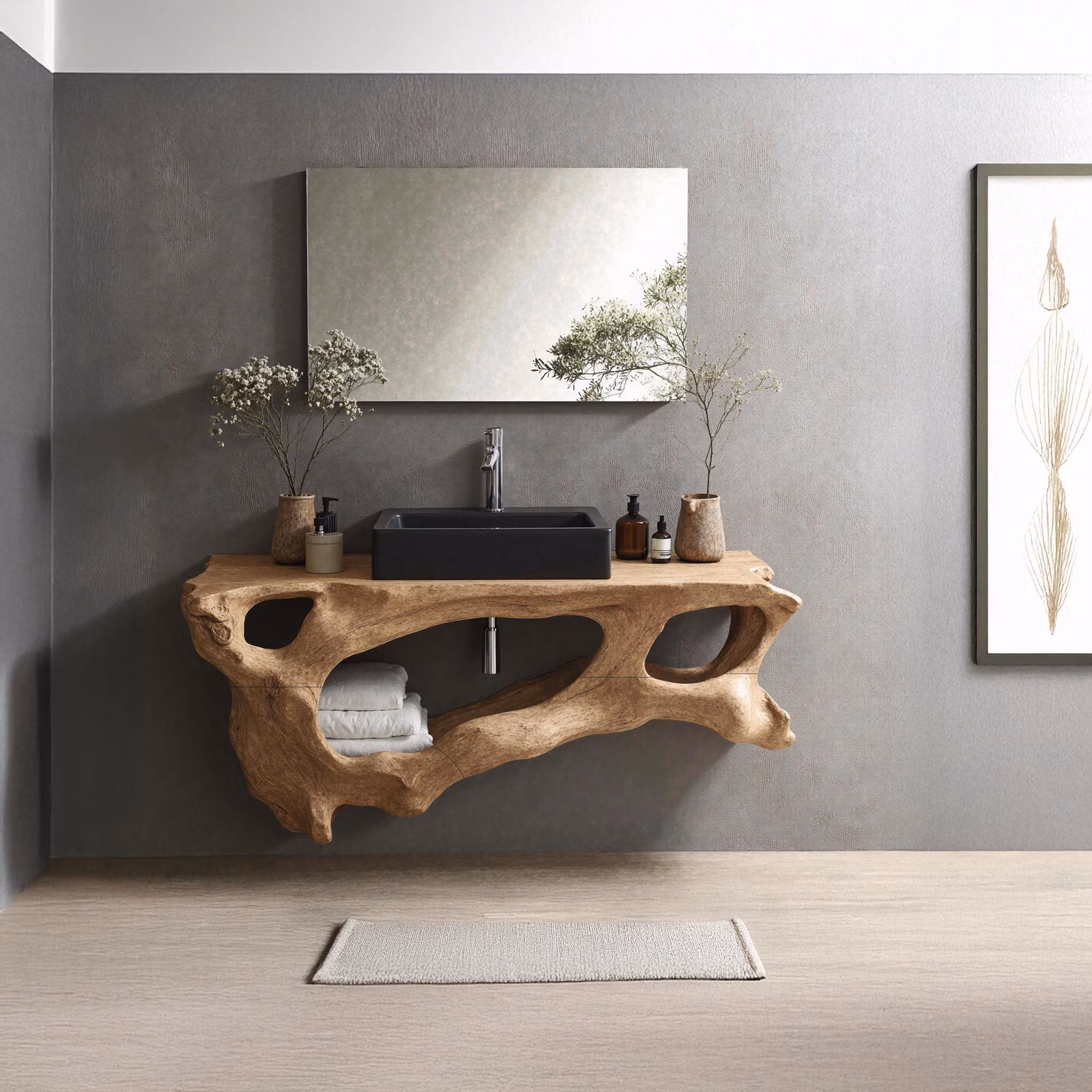 Handmade live edge bathroom vanity shelf rustic vanity corner shelf wall mounted brackets bathroom decor housewarming gift