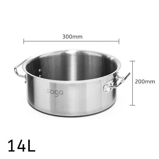 SOGA Stock Pot 14L Top Grade Thick Stainless Steel Stockpot 18/10 Without Lid