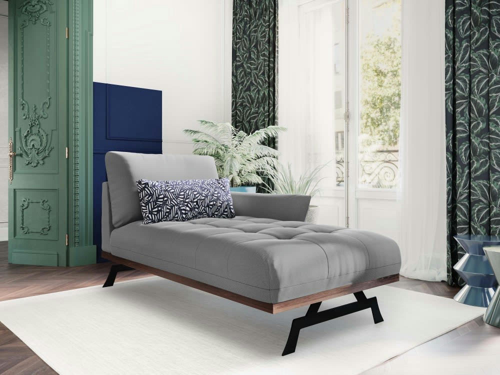 OLIVIER - Méridienne 1 place en tissu structuré gris